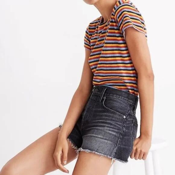 Madewell Size 24 Black Denim Shorts Relaxed Fit Button Fly High Waisted - Picture 2 of 7